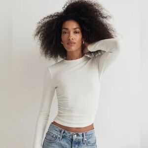 Madewell Brushed Jersey Ruched Long Sleeve‎ Antique Ivory Cream Tee Size L